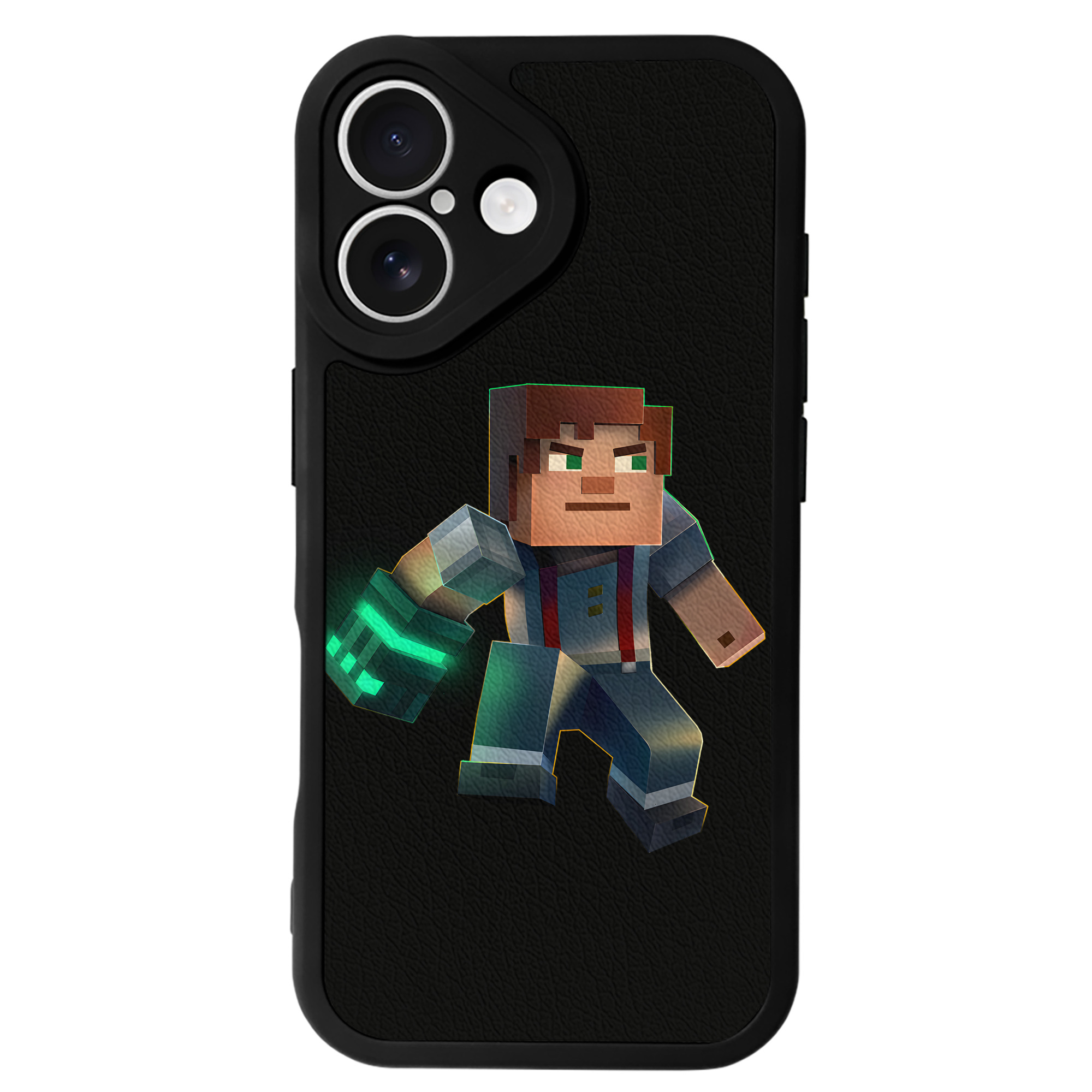（画像用） マインクラフト ブロックの世界 Minecraft MC Block world 【iPhone 16シリーズ対応】シリコンスマホケース（レザー調） 材質：シリコン